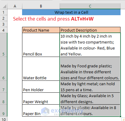 wrap text in a cell