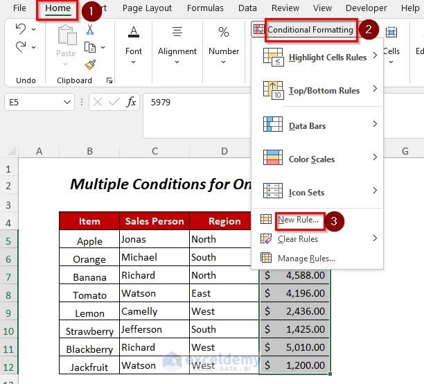selecting new rule for conditional formatting
