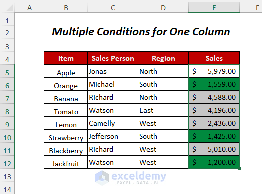 multiple conditions for one column