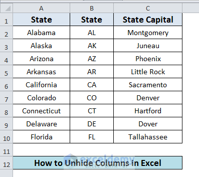  Unhide Columns in Excel
