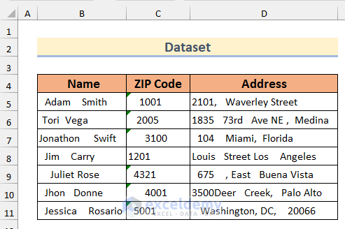 Dataset to remove all spaces in Excel