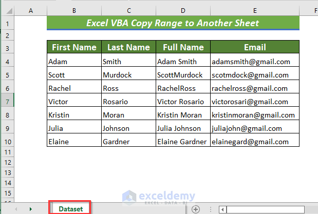 Sample dataset to Use VBA Copy a Range to another Sheet