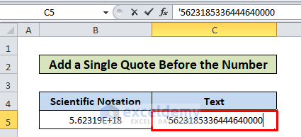 scientific notation to text using single quote 