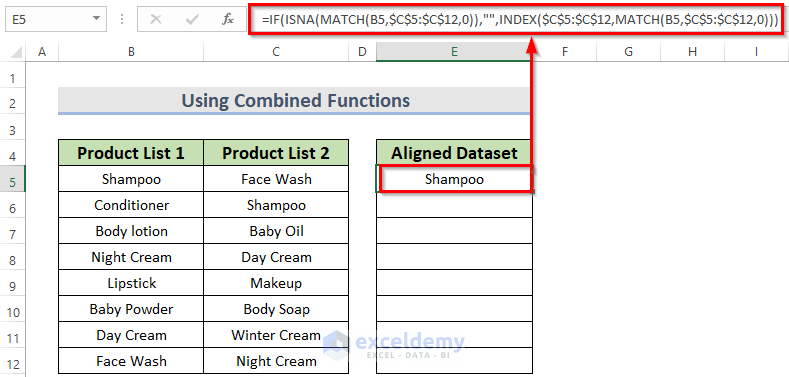 Aligning Duplicate Values in Two Sets of Data with IF Formula