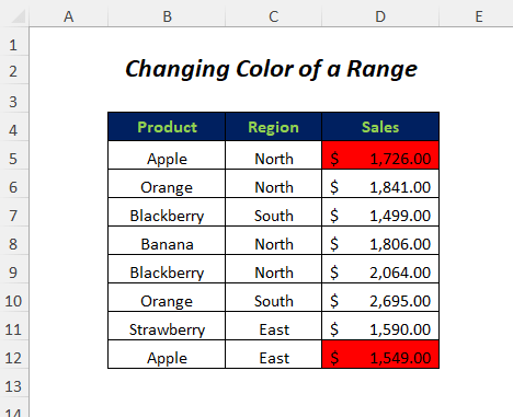 changing color of a range based on another cell value