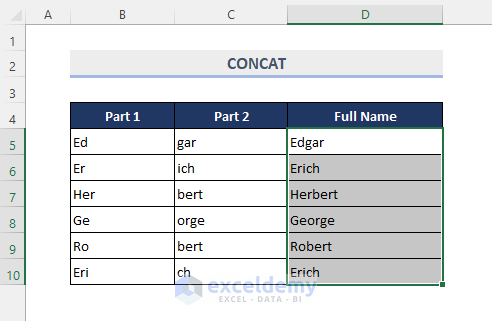 Output: Combine Cells with CONCAT