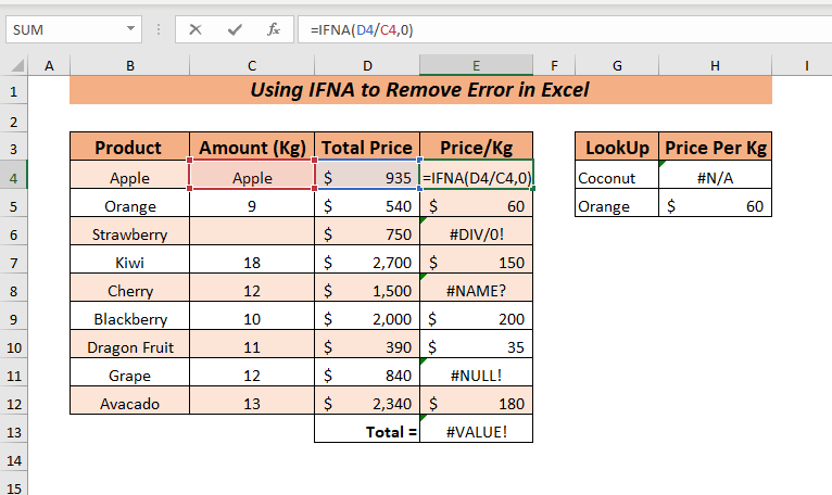 Using the IFNA Function to Remove Error