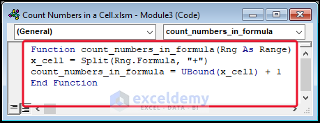 Using VBA Code to count numbers in a Formula