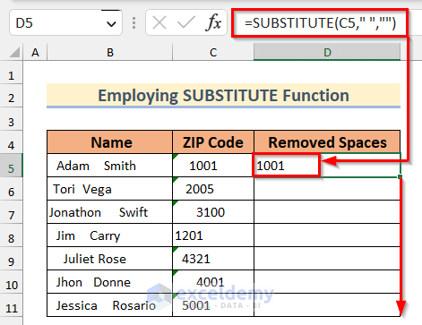 Using SUBSTITUTE Function to remove spaces