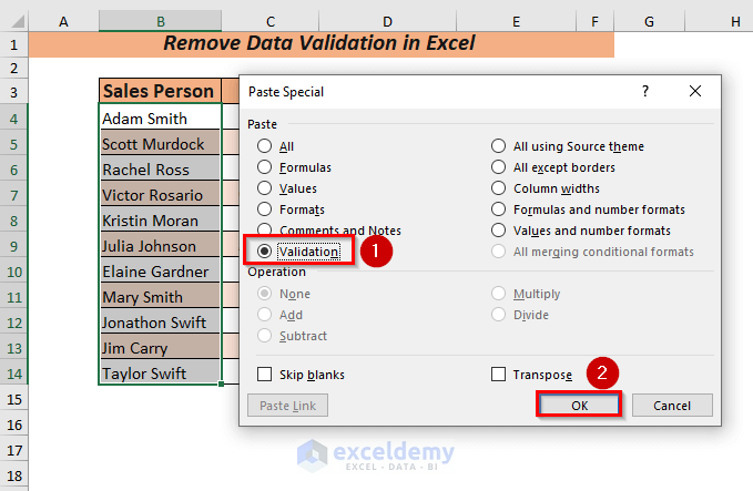 Using Paste Special to Remove Data Validation