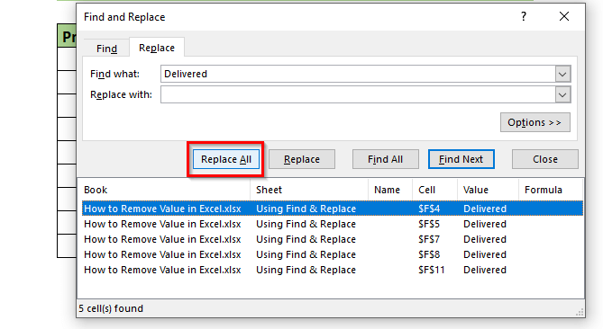 Using Find & Replace to Remove Value to Remove Value in Excel