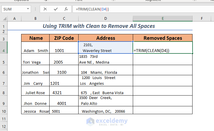 Using TRIM with CLEAN to Remove Non-printing Spaces 