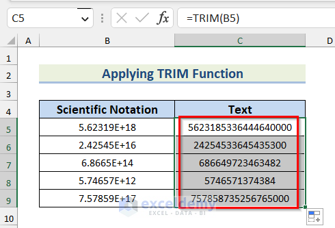 Result from TRIM function