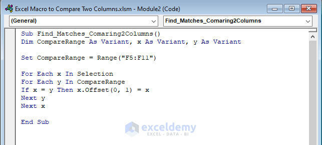 Using VBA to Find Matches Comparing Two Columns