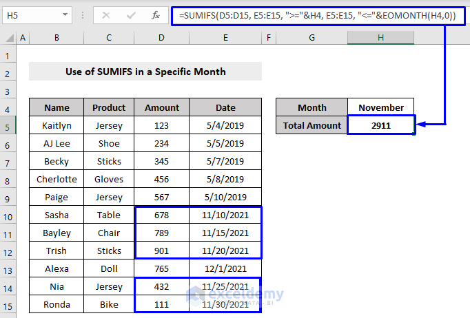 sumifs date range in specific month