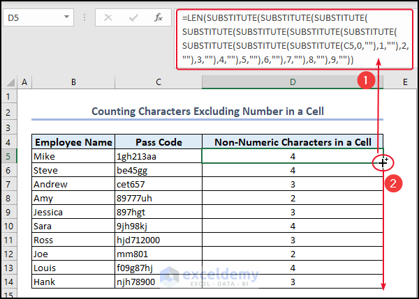 Counting Non-Numeric Characters in Excel