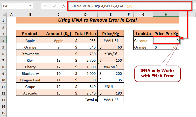 Using the IFNA Function to Remove Error