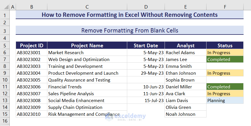 Output After Clearing Blank Cells