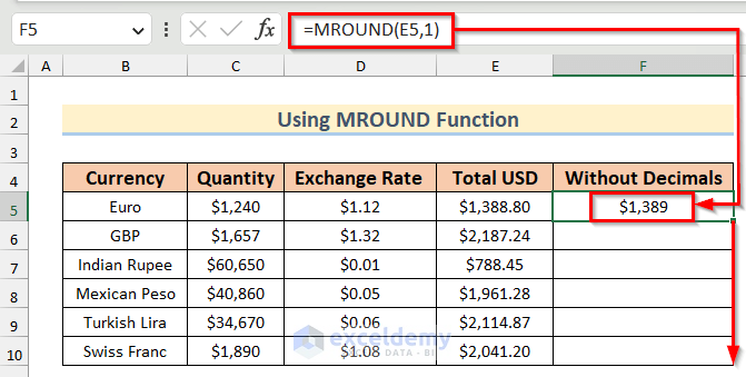 Using MROUND Function to Remove Decimals