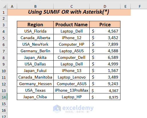 Using SUMIF OR with Asterisk (*)