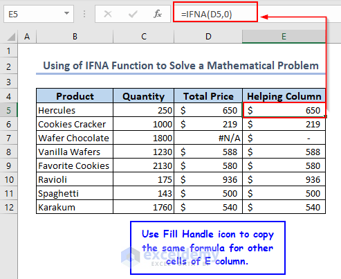 Use of IFNA Function to Solve a Mathematical Problem in Excel