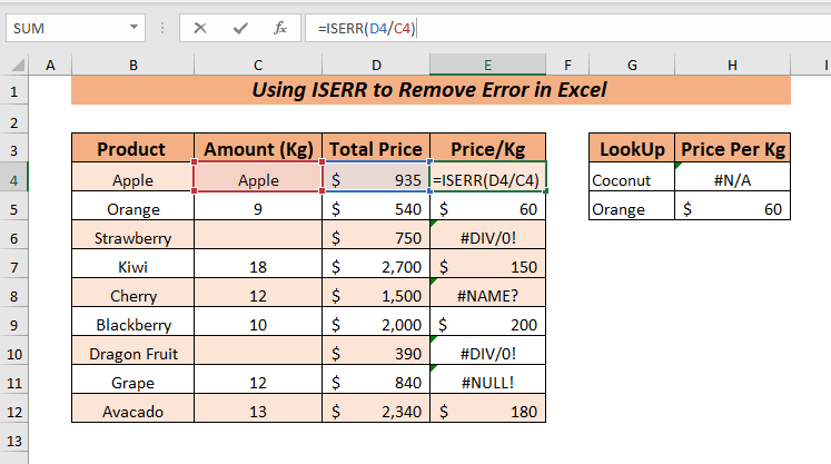 Using the ISERR Function to Remove Error