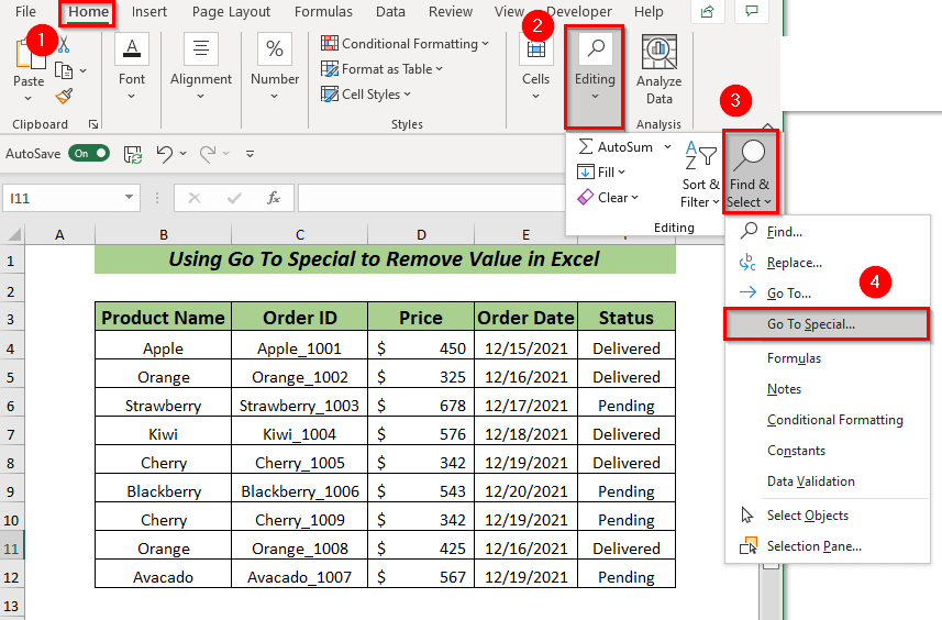 Remove Value Using Go To Special to Remove Value in Excel