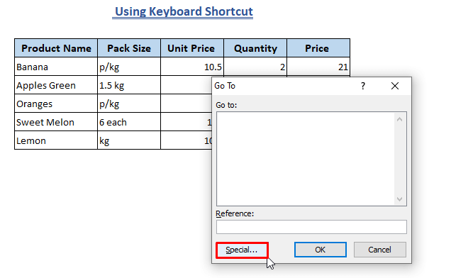 Find and Clear Formula from Excel Using Keyboard Shortcut-Cells with Formulas