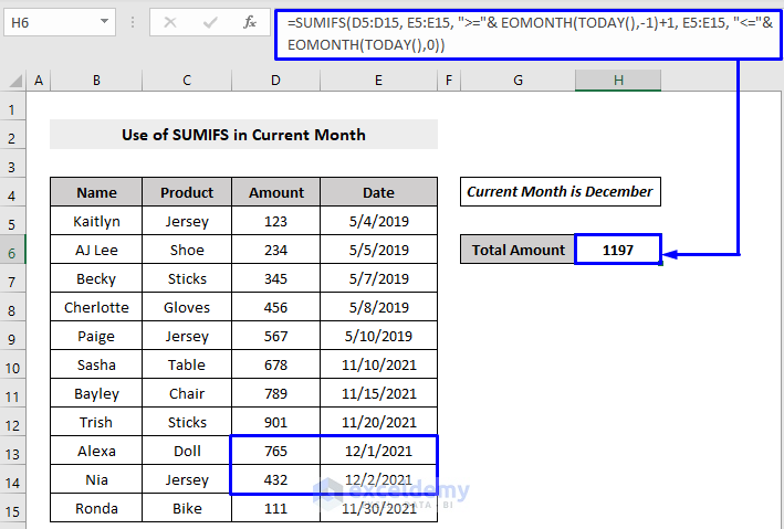sumifs date range current month