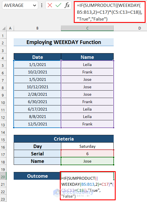 Combining WEEKDAY Function with Other Excel Functions