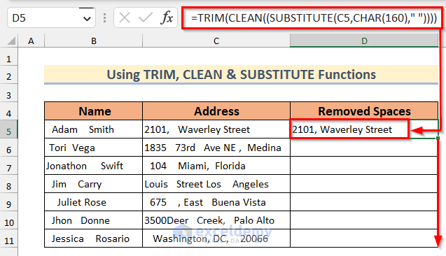 Using TRIM, CLEAN, SUBSTITUTE & CHAR Functions to remove spaces