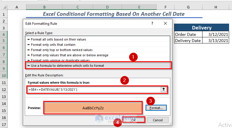 Using DATEVALUE Function in Conditional Formatting Based On Another Cell Date
