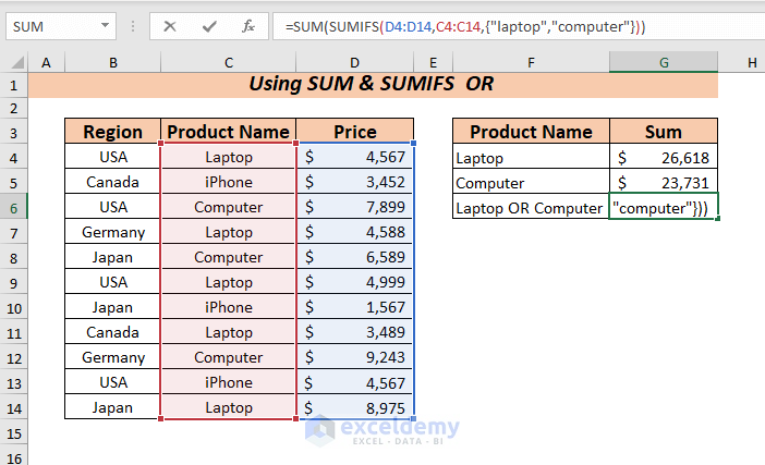 Using SUM & SUMIFS with OR