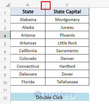Unhide Columns in Excel Using Doble Click