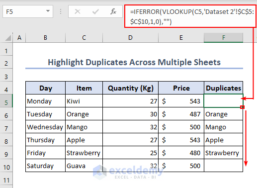 Highlight duplicates across multiple sheets
