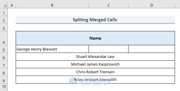 Output image of split merged cells