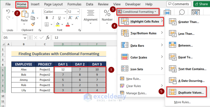 Selecting dataset to find duplicates using conditional formatting