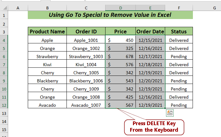 Remove Value Using Go To Special to Remove Value in Excel