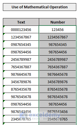 result of mathematical operation to convert text to number bulk in excel