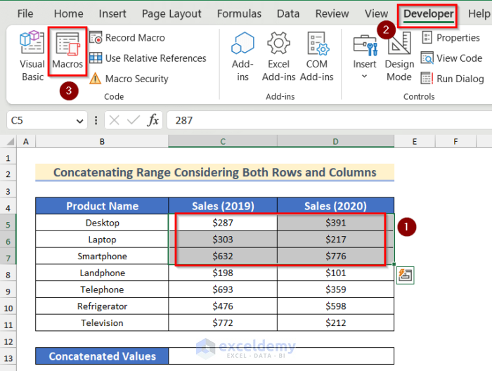 Selecting cell range to concatenate row and column values