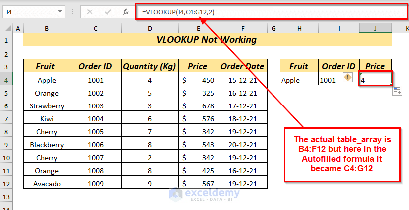 For Relative Reference VLOOKUP not working