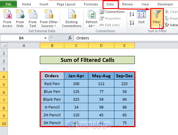 Sum of FIiltered Columns in Excel 