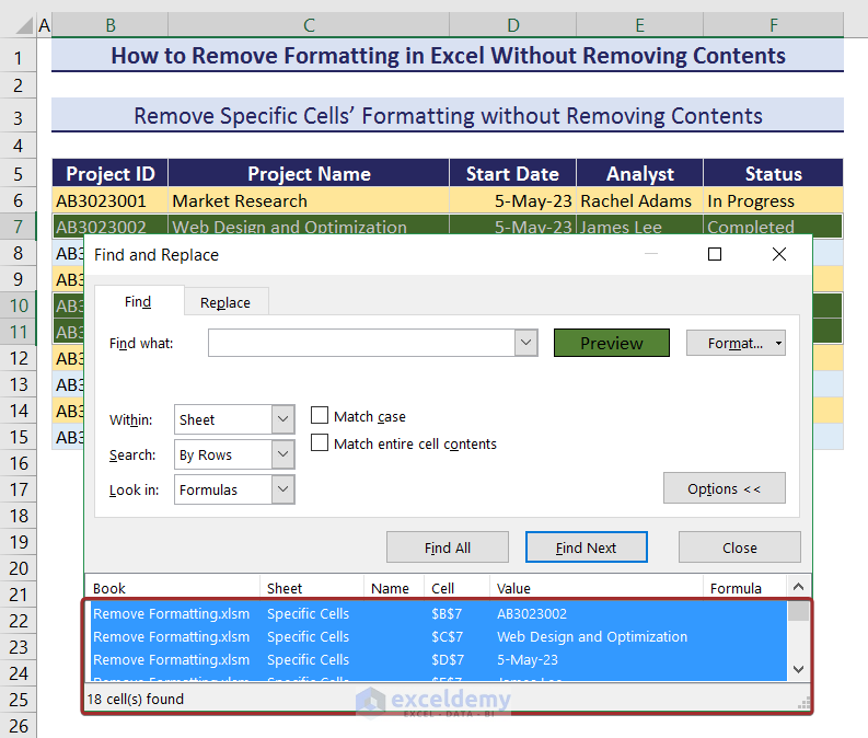 Select all the Found ones