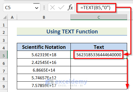 Using TEXT function to convert scientific notation to text
