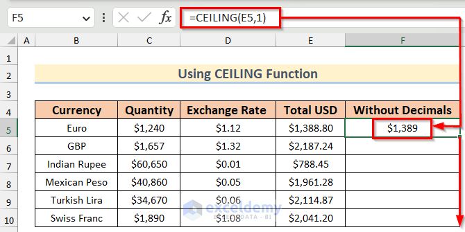 Removing Decimals with CEILING Function