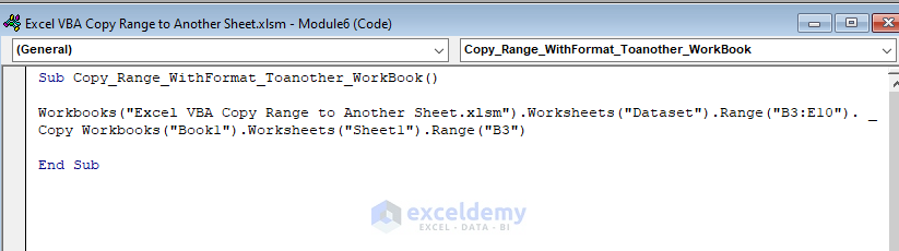 VBA Copy a Range to Another Workbook