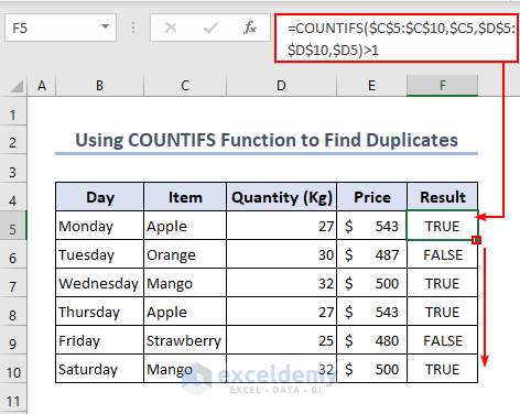Using COUNTIFS to find duplicates