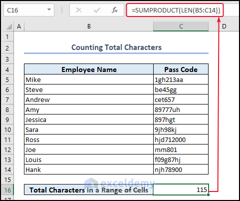 Counting Total Characters in a Data Range
