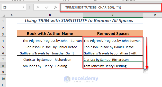 Using TRIM with SUBSTITUTE to Remove Non-Breaking Spaces