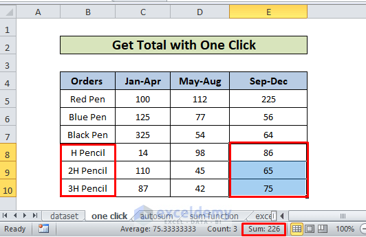Sum Colums in Excel